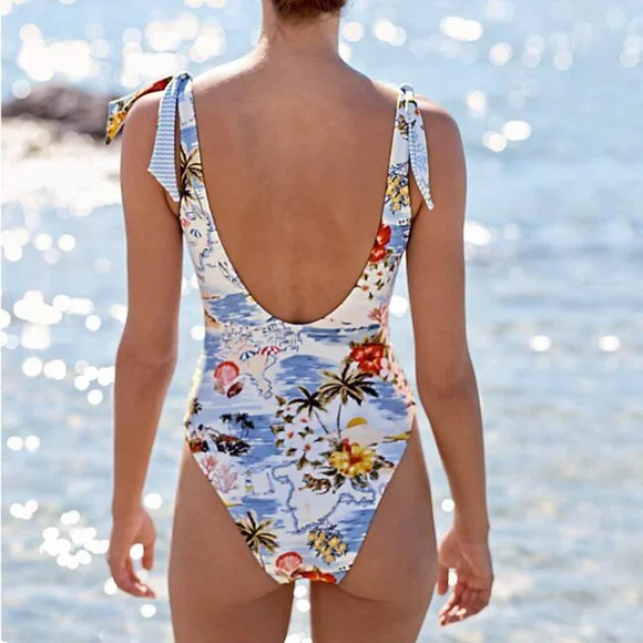 Seafolly Coast to Coast V Neck One Piece Swimsuit Size 6 - Picture 2 of 5